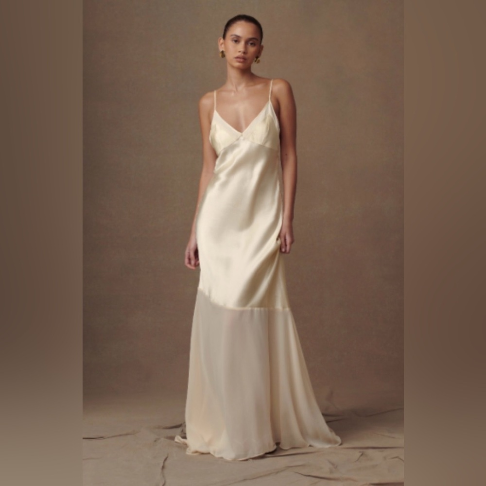 Meshki Evelyn Iridescent Satin Maxi Dress - Lemon Sorbet